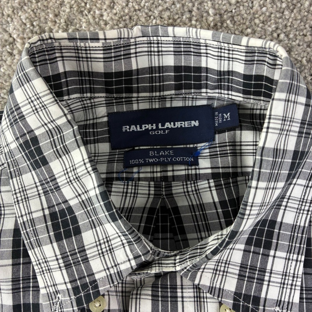 Ralph Lauren Golf Blake Shirt Mens M Black‎ White Plaid Golfcore Career Cotton